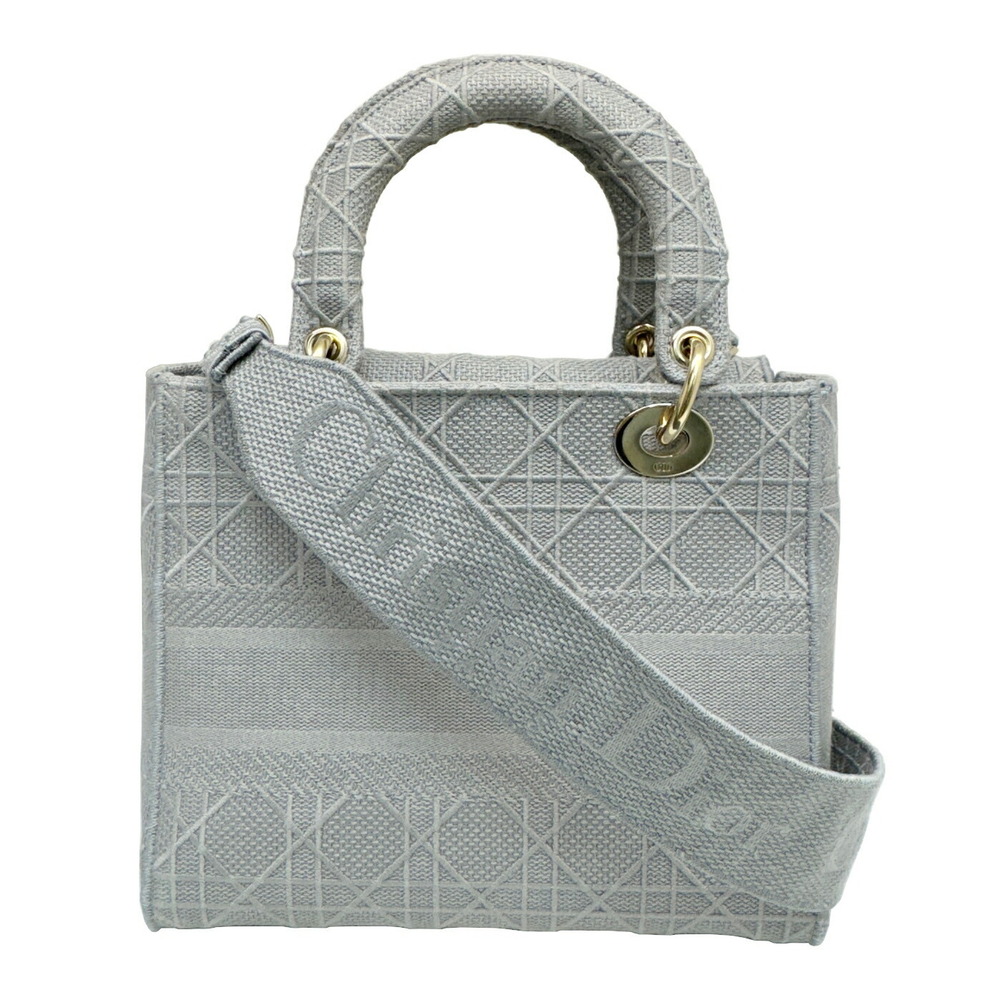 Christian Dior LADY LITE Bag Cannage Embroidery Gray Embroidered Shoulder